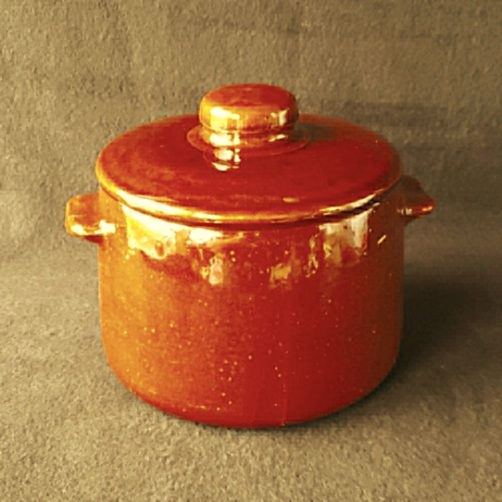Vintage West Bend Orangy Brown Ceramic Bean Pot
